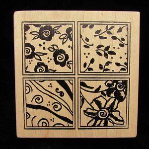 Magenta Sketched Flower Leaves Rubber Stamp